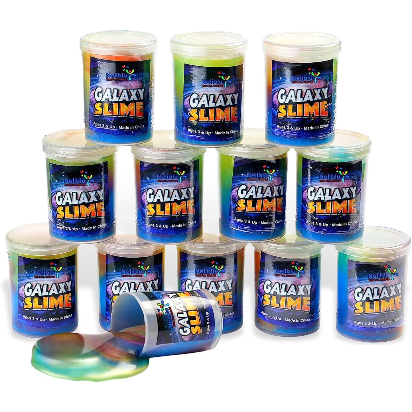 Neliblu Galaxy Slime Kit - 12 Pack Of 4 Oz Galaxy Slime Party Favors For Kids, Fun Diy Decoration And Self-Calming Toys - Marble Rainbow Slime Set For Girls - Goodie Bag Stuffers And Birthday Gifts