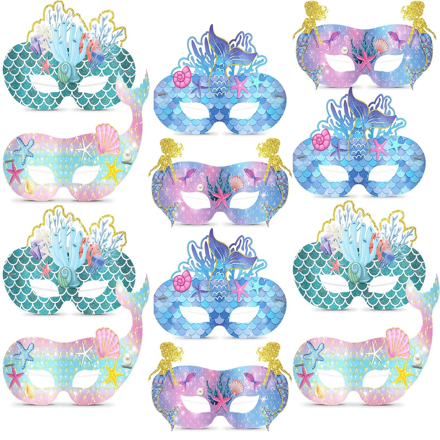 Minatee 24 Pcs Mermaid Mask for Kids Mermaid Cosplay Masks for Party Paper Animal Mask Costume Mask Children Eye Masks Dress Par