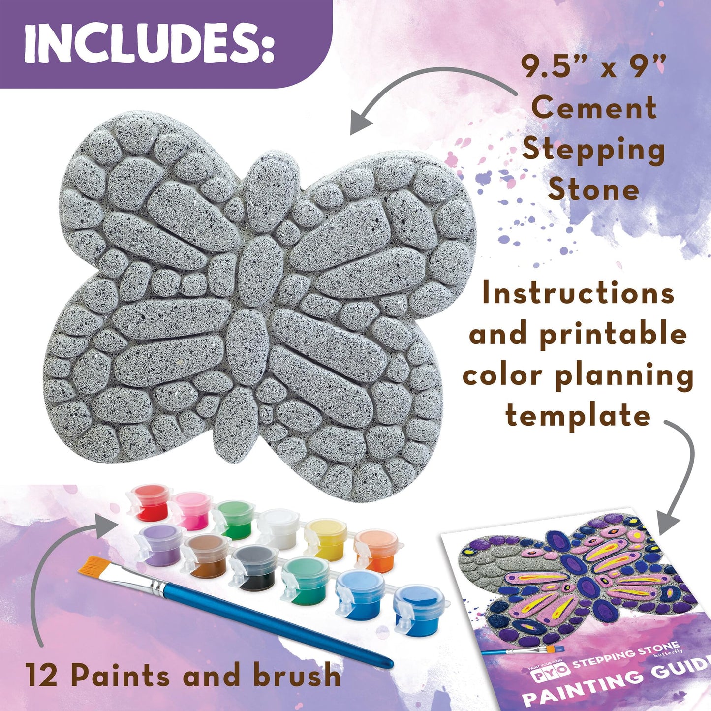MindWare Paint Your Own Stepping Stone Butterfly, Rock Painting Kit, Stepping Stones Crafts for Kids Ages 8 & up