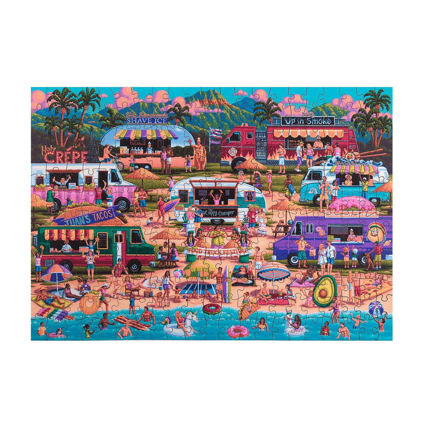 Buffalo Games - Hawaiian Food Truck Festival Wood Puzzle - Standard Cut Jigsaw Pieces - 250 Piece Jigsaw Puzzle - Ages 14 And Up