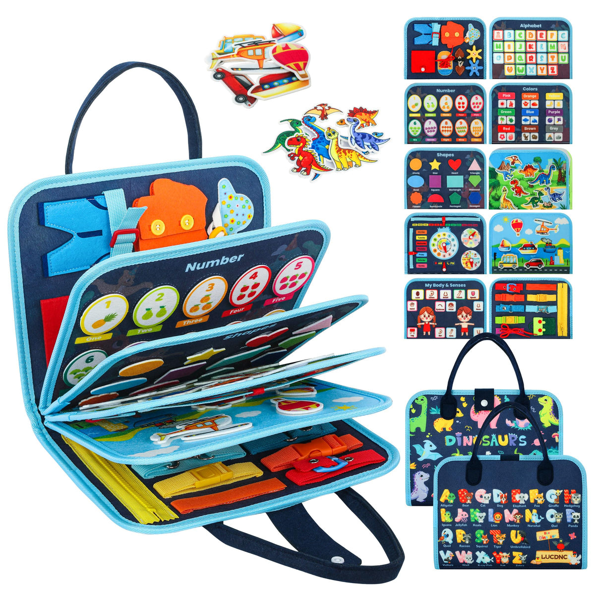 lucdnc Busy Board Montessori Toys, 10 Pages Felt Activity Book
