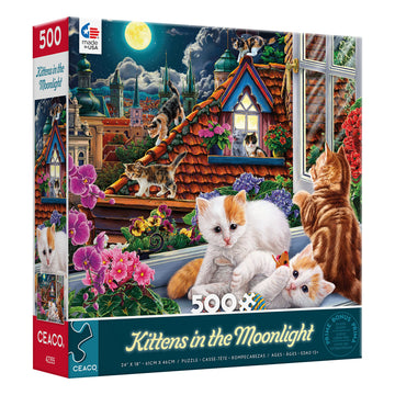 Ceaco - Harmony - Image World - Kittens In The Moonlight - 500 Piece Jigsaw Puzzle
