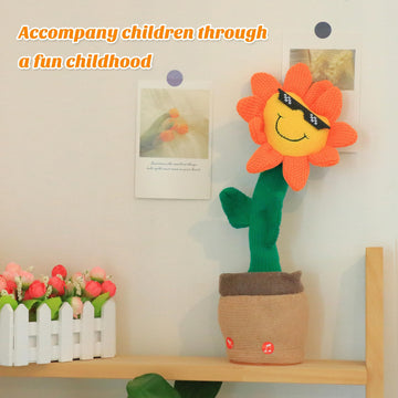 Easfan Dancing Sunflower Singing Talking Shaking Glowing Interactive Toy Repeats What You Say Electric Cute Sunflower Plush Toy