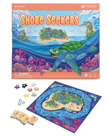 Simplyfun Shore Seekers - A Fun And Interactive Math Board Game For Kids - Practice Addition And Multiplication Skills - Math Ga