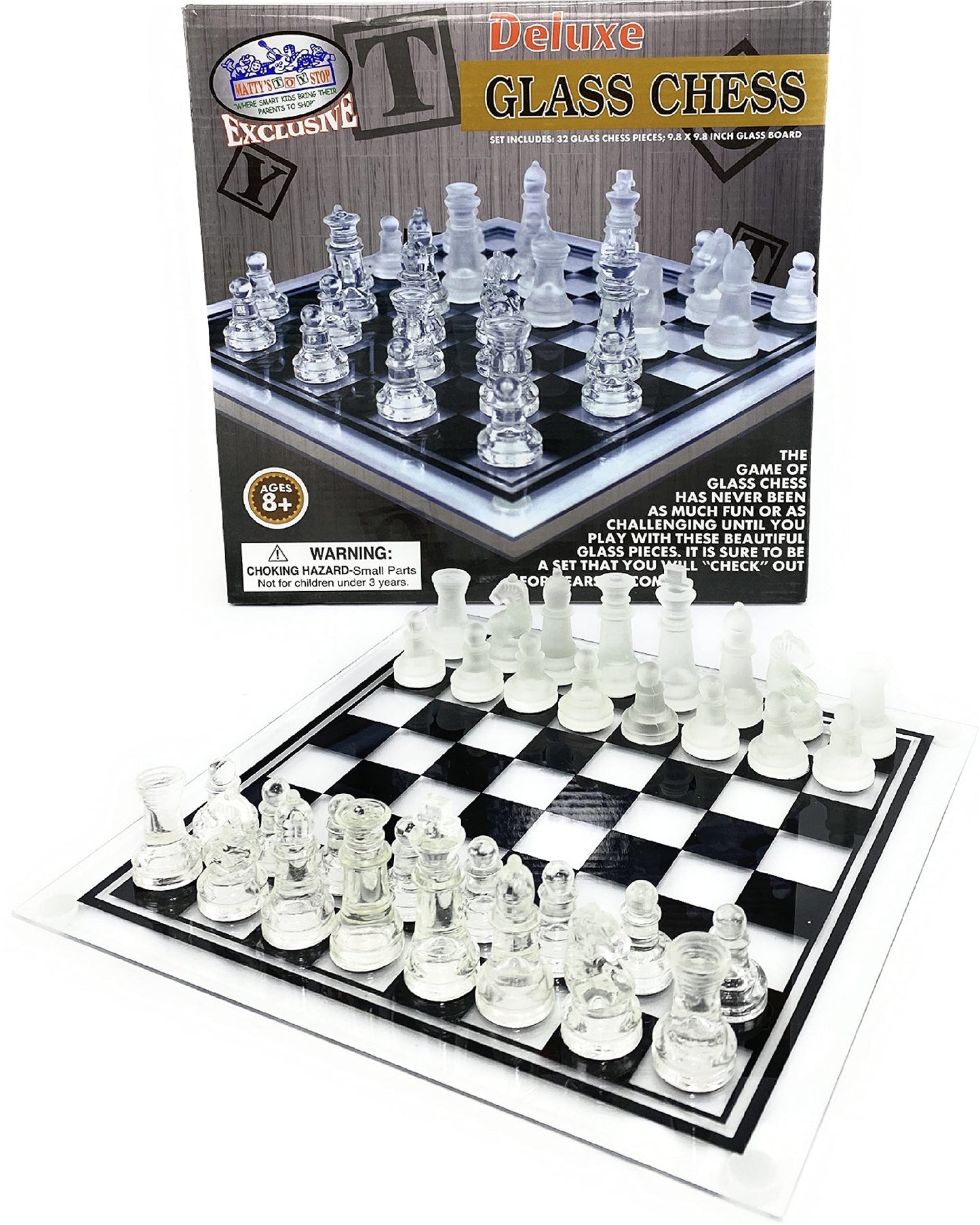 Matty'S Toy Stop Deluxe Clear & Frosted Glass Chess Set (10'') Small