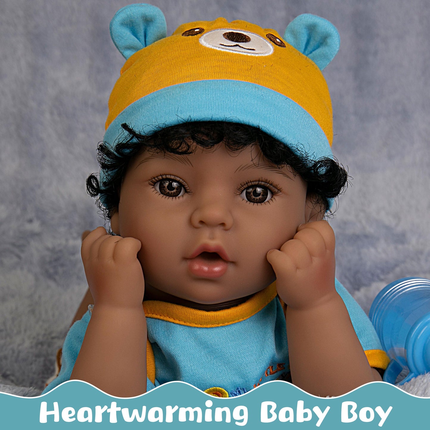 Ekokiz Lifelike Reborn Baby Doll 18-Inch American African Baby Boy Newborn Baby Doll Soft Cloth Body Real Life Baby Dolls For Ki