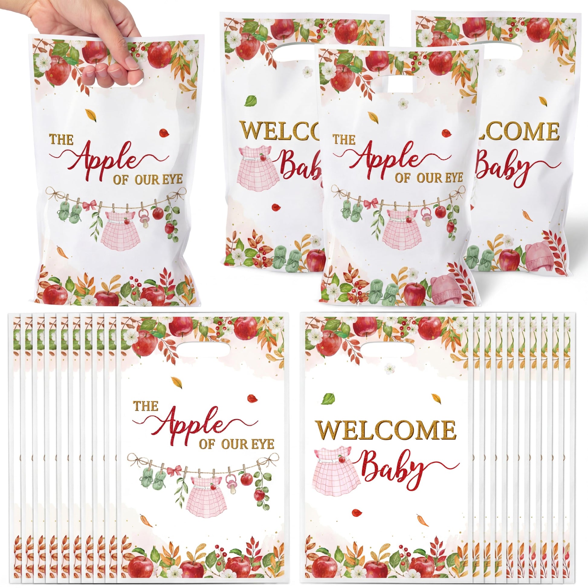 ArianQicult Apple Baby Shower Party Favor Bags - 50Pcs Welcome Baby Goodie Candy Treat Gift Bags Apple of Our Eye Party Decorati
