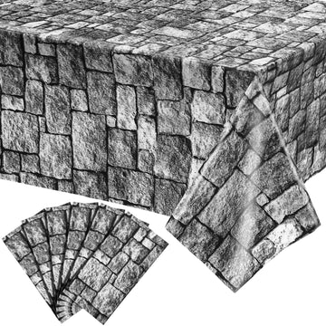 Stone Wall Tablecloths, Medieval Themed Party Decorations Supplies Disposable Plastic Brick Stone Tablecloth Castle Brick Wall Table Covers For Halloween Birthday Party Favors(108 X 54 Inch, 6 Pack)