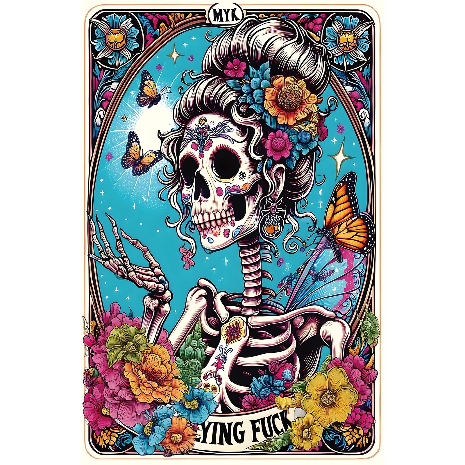 Halloween Sugar Skull 500 Piece Jigsaw Puzzle for mature-themeds Day of The Dead Puzzle with Vibrant Floral Skull Butterflies Playing Cards Art Challenging mature-themed Jigsaw Puzzles for Game Night(15 x23 )