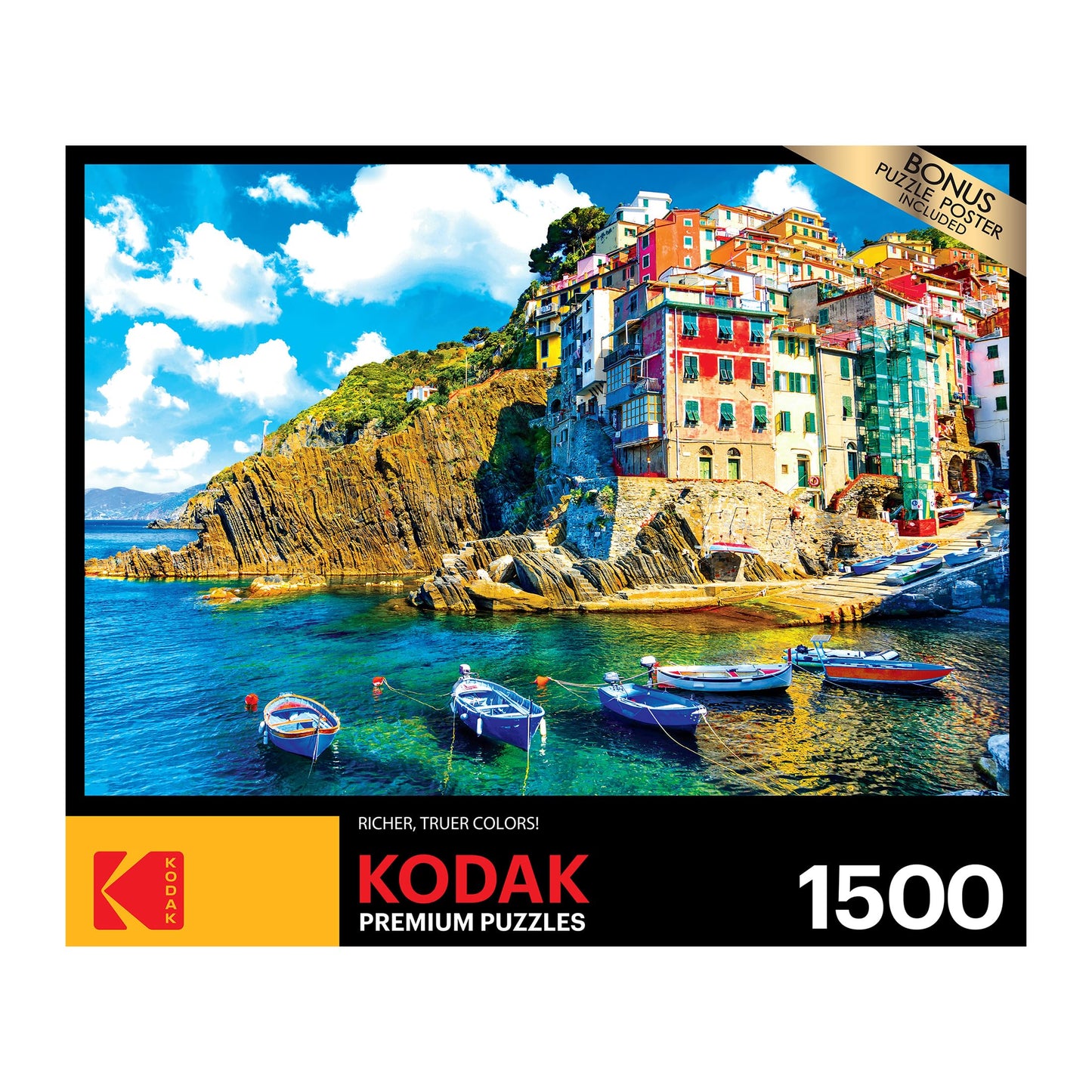KODAK PREMIUM PUZZLES 1500 Piece Jigsaw Puzzle - Cinque Terre Riomaggiore Village, Multi-colored, Cardboard, Model 8900ZZS