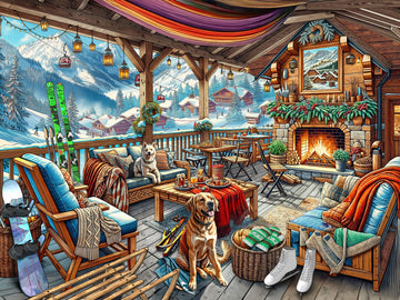 Vermont Christmas Company Ski Cabin Jigsaw Puzzle - 550 Large Interlocking Pieces - 24"x18" - Premium Puzzle Board - Model VC1334