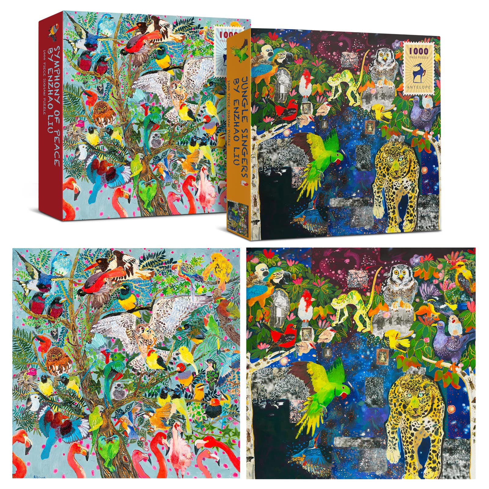 Antelope- 2-Pack-1000 Piece Puzzle For Adults, Symphony Of Peace & Jungle Singers Jigsaw Puzzle 1000 Pieces By Enzhao Liu, No Du