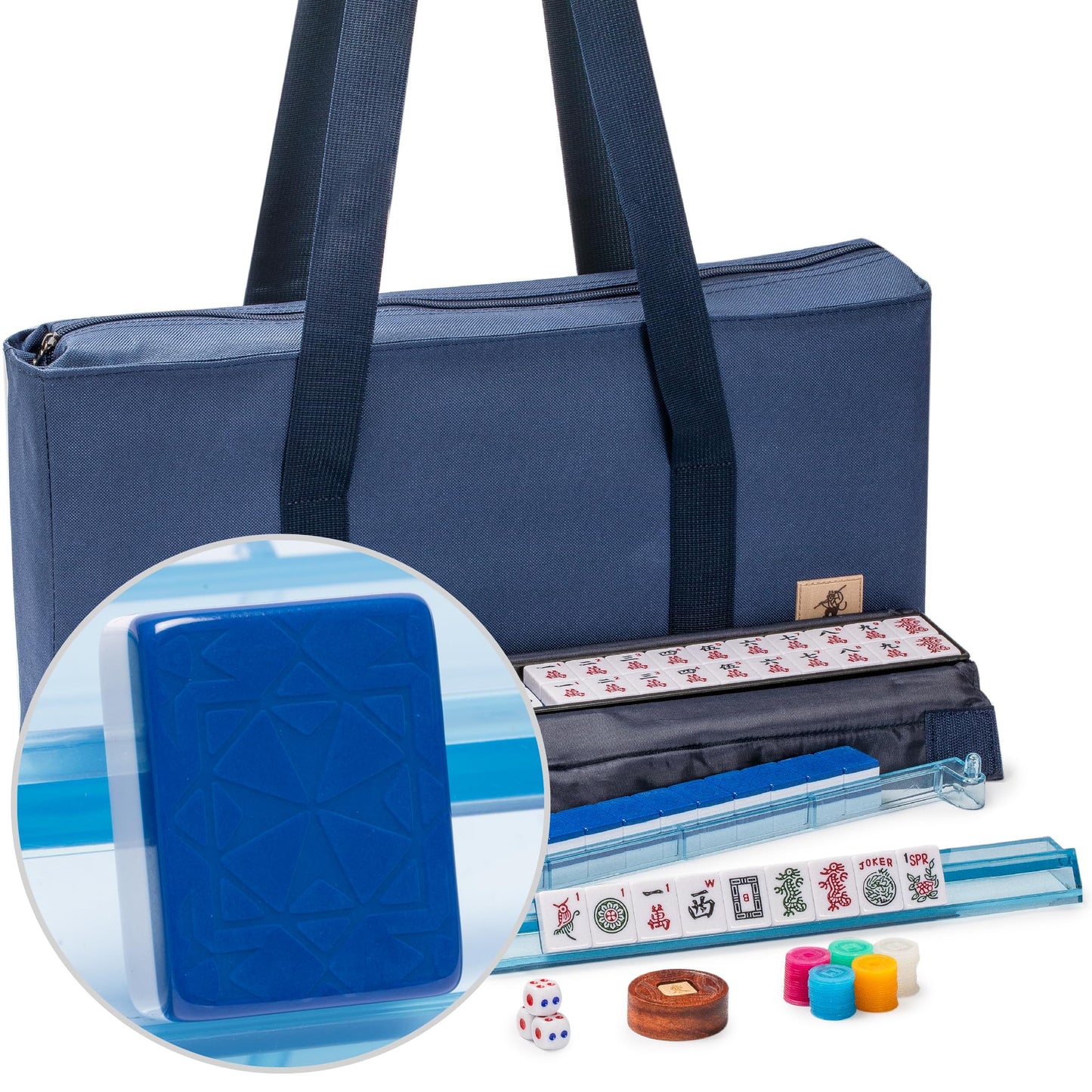 Yellow Mountain Imports American Mahjong Game Set, Santorini with Blue Soft Case - All-in-One Racks with Pushers, Wright Patters