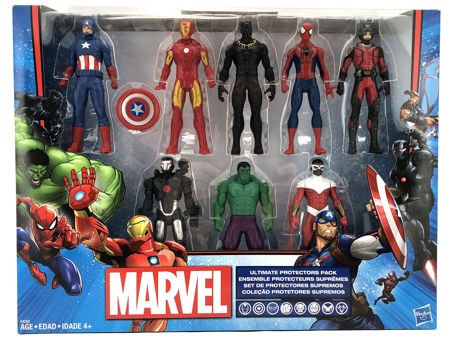 Hasbro Marvel Avengers Action Figures Set - 8 Piece Plastic Collection, Includes Iron Man, Hulk, Captain America & More, Black