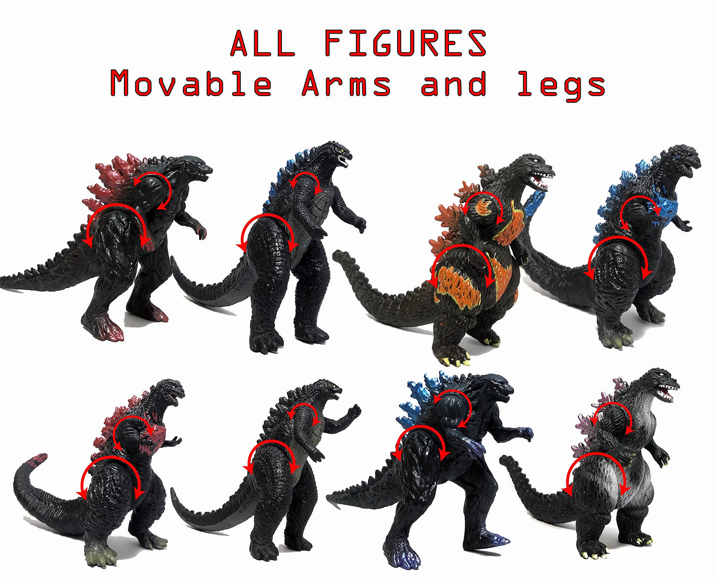 Ezfun Set Of 8 Godzilla Toys Movable Joint Birthday Kids 2019 Action Figures King Of The Monsters Burning Heisei Mecha Ghidorah