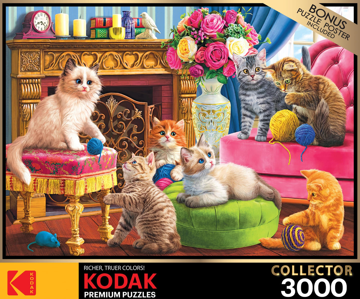 Roseart - Kodak Premium - Kittens By The Fireplace - 3000 Piece Jigsaw Puzzle For Adults