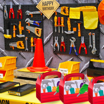 Fun Express Little Handyman Red Toolbox Treat Box - Party Supplies - 12 Pieces