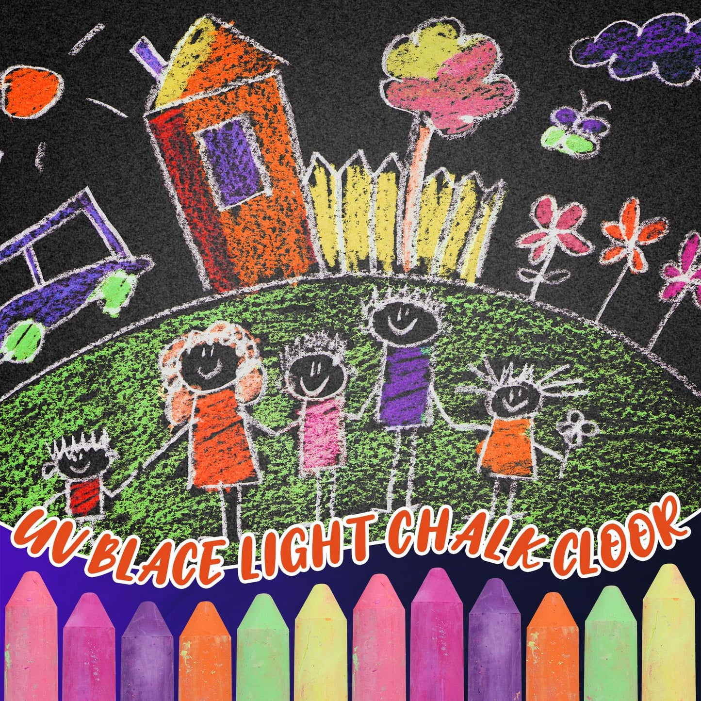 Feifeiya Glow in the Dark Chalk - 12 Pcs Washable UV Sidewalk Chalk, 6 Neon Colors for Parties & Outdoor Drawing, Model SAW-Feifeiya-0896