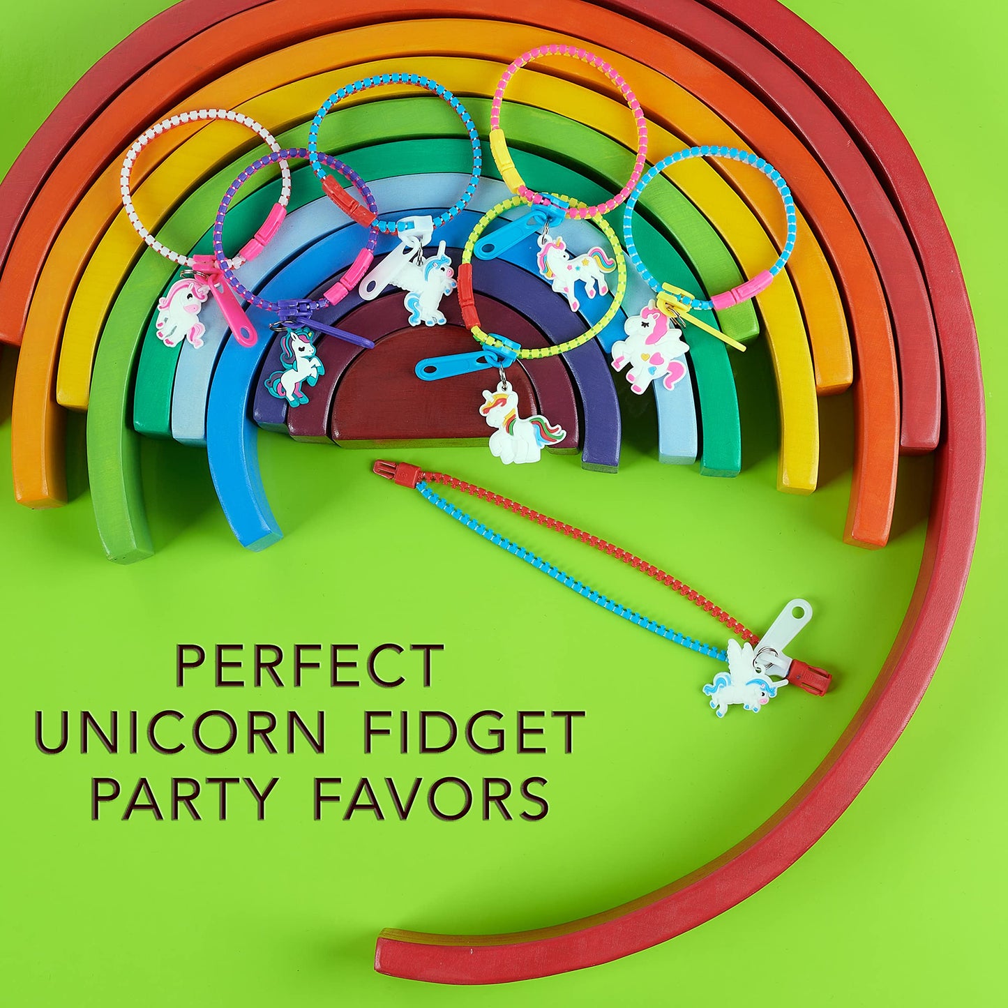 UpBrands Unicorn Zipper Bracelets Bulk Set - Party Kit for Kids, Goodie Bags, Piata Filler, Fidget Friendship Bracelets for Vale