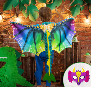 D.Q.Z Toddlers Dinosaur-Dragon-Wings Costume For Kids With Mask, Dino Cape Boys Dress Up Birthday Party Toys Gifts (Rainbow)