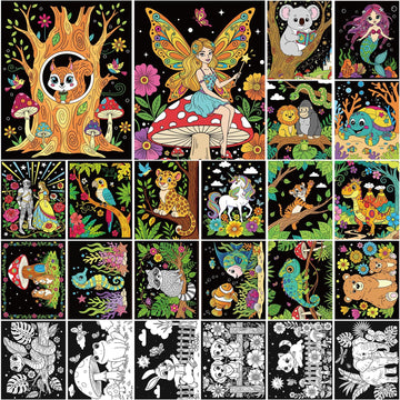 Zhanmai 24 Pack Velvet Coloring Posters Fuzzy Velvet Coloring Posters Crafts for Kids Color Your Own Poster Bulk for Holiday Sch