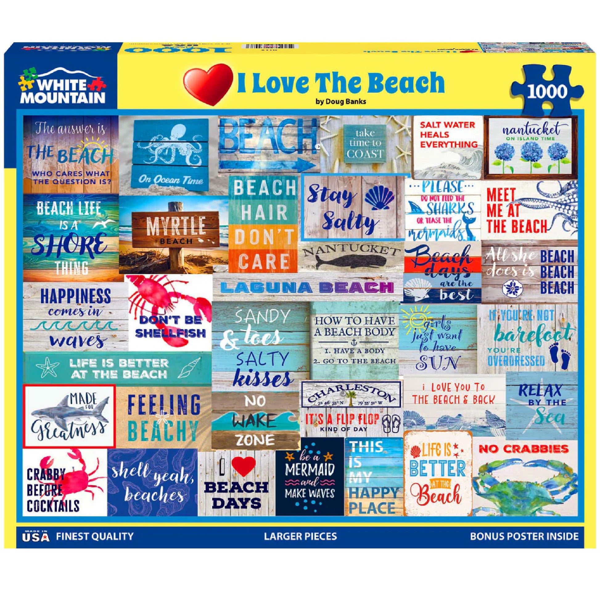 White Mountain I Love The Beach Puzzle 1000 Piece Vintage Summer Jigsaw Puzzles for Adults and Families