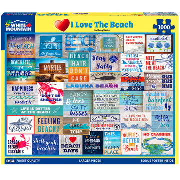 White Mountain I Love The Beach Puzzle 1000 Piece Vintage Summer Jigsaw Puzzles for Adults and Families