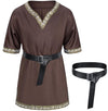 Kids Medieval Costume Boys Viking Tunic Knight Warrior Renaissance Shirts With Belt 10-12 Years Brown