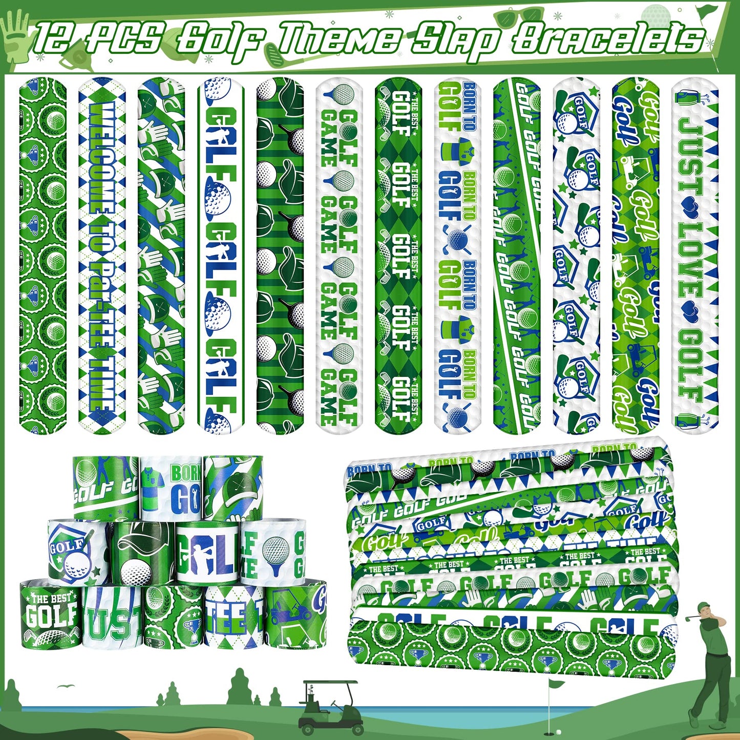 Erweicet Golf Party Favor 72 PCS Golf Theme Slap Bracelet DIY Stickers Temopory Tattoos Keychains Plastic Straws Gift Bags for G