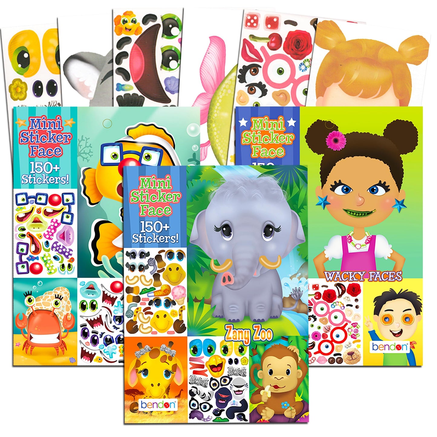 Bendon Publishing Make a Face Sticker Books Set - 3 Activity Books, 450 Stickers, Paper, Colorful Fun for Girls, Kids, Toddlers