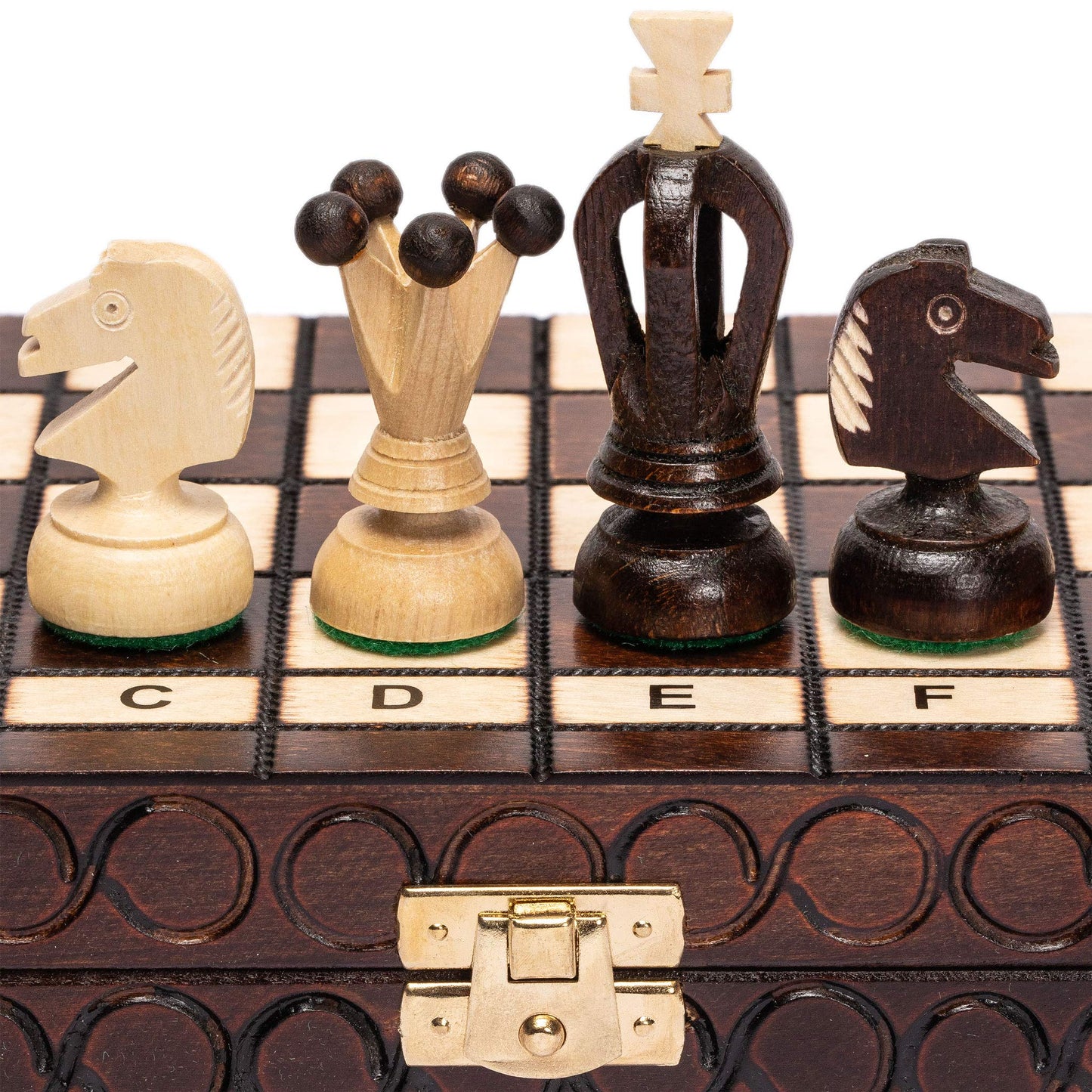 Husaria European International Chess Wooden Game Set, King's Classic - 11.3-Inch Small Size Chess Set with Folding Board and Fel