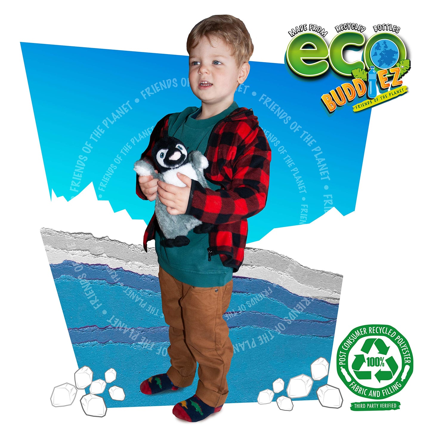 Ecobuddiez - Penguin From Deluxebase. 8 Inch Penguin Plush Toy. Eco Friendly Child Safe Penguin Stuffed Animal Made From Recycled Plastic Bottles.