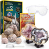 National Geographic Break Open 10 Premium Geodes - Includes Goggles And 2 Display Stands - Great Stem Science Kit, Geology Gift