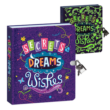 Peaceable Kingdom Secrets, Dreams And Wishes Glow In The Dark 6.25' Lock And Key, Lined Page Diary For Kids