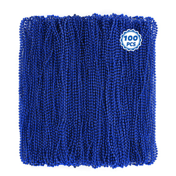 100 Pcs Blue Mardi Gras Beads Necklaces, 33'' Metallic Patriotic Carnival Beaded, 4Th Of July Costume Necklaces Bulk, Mardi Gras