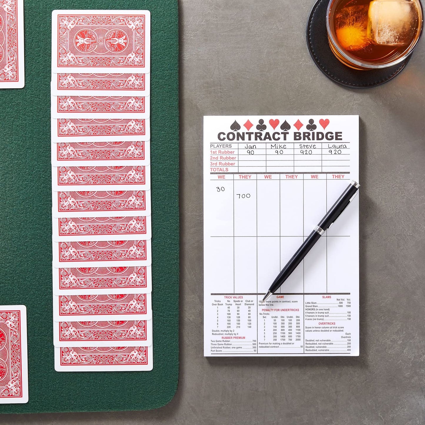 BEST PAPER GREETINGS Contract Bridge Score Pads - 250 Large Print Sheets, Game Scoring Cards, White