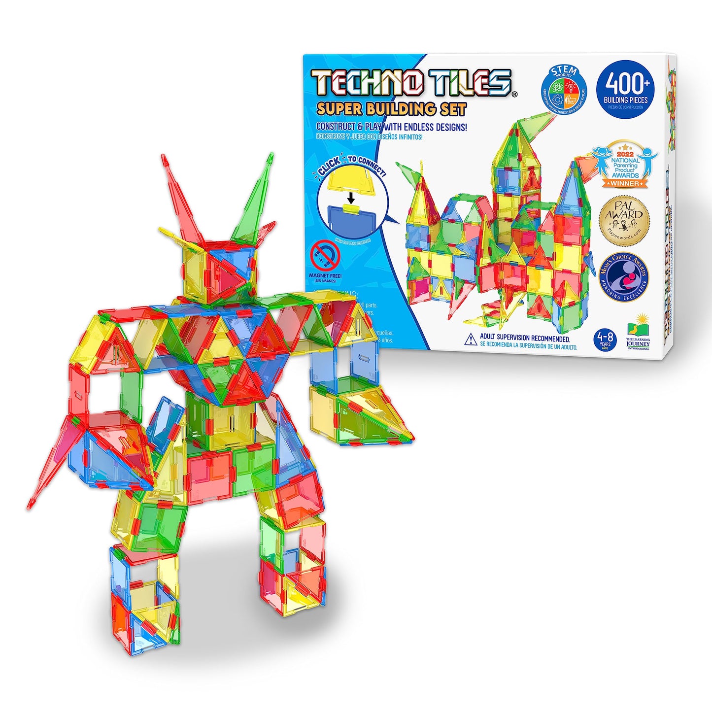 The Learning Journey Techno Tiles Super Set - 400+ Pieces Educational STEM Building Blocks, Multi Color, Plastic, Model 597637