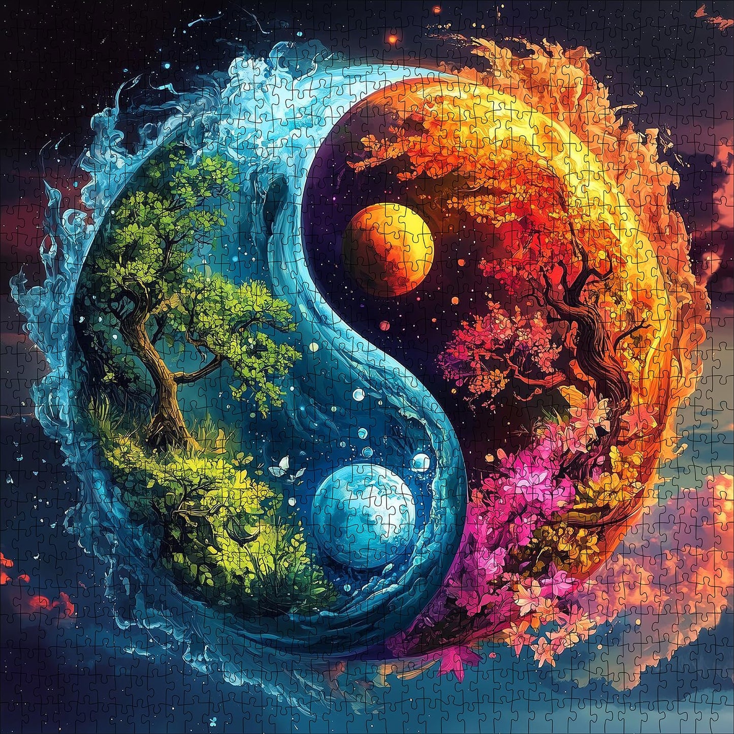 1000pcs Yin Yang Ice Fire Theme Paper Puzzle - Yin Yang Bagua in Chinese Culture  Large Puzzle Toy mature-themed Game Gift - Family Interactive Game Puzzle DIY Home Decoration Brain Challenge Gift