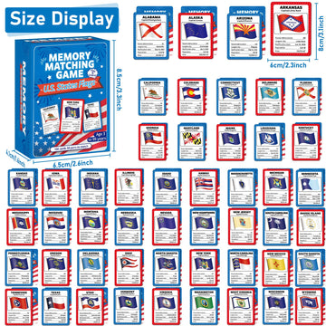 gisgfim 50 Pairs Memory Matching Game Flags of U.S. States Concentration Memory Card Educational Cards Games Geography Learn Sta
