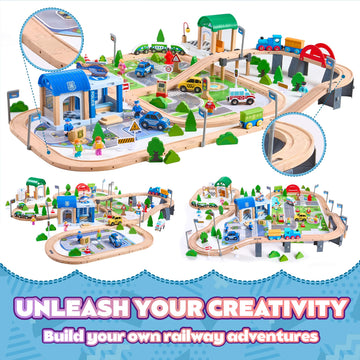 172Pcs Wooden Train Set For Toddlers, Wooden Train Track - Expandable And Changeable, Safe Educational Train Toys Gift For Boys