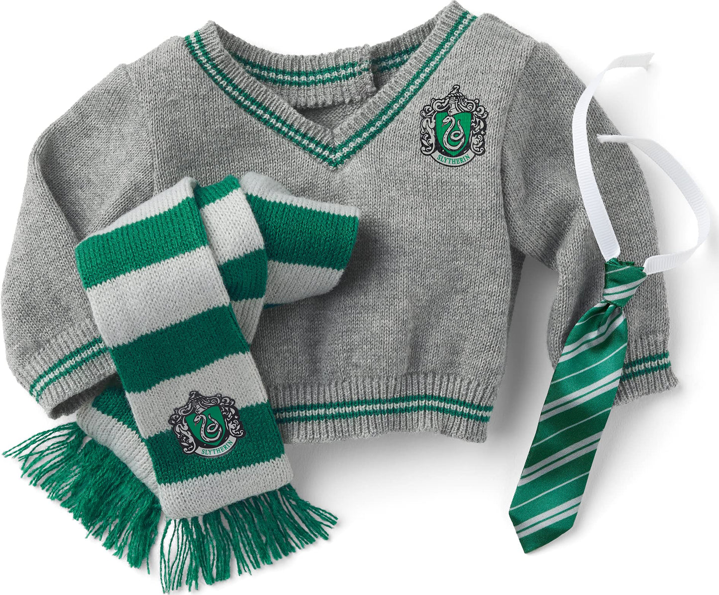 American Girl 18-inch Harry Potter Doll Slytherin Outfit, Gray/Green/Silver Sweater, Tie, Scarf - Model HLH33, Ages 6+