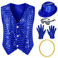 Kids Dance Hip Hop Jazz Costume Boys Sequin Vest Hat Sunglasses Set For Dance Party 3-4T Blue