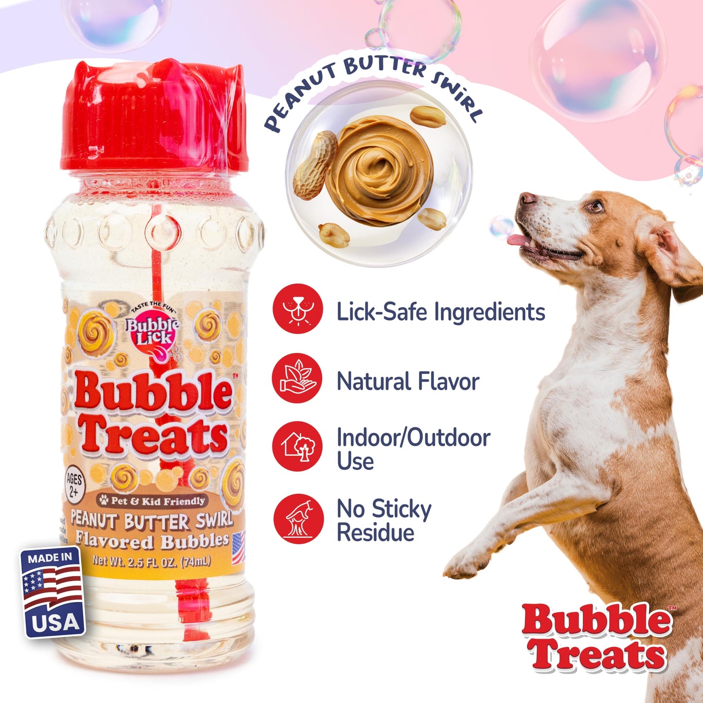 Bubble Treats Peanut Butter (2.5 Fl Oz, Pack Of 1), Edible Bubbles For Kids And Dogs, Premium Natural Flavored Bubble Solution,