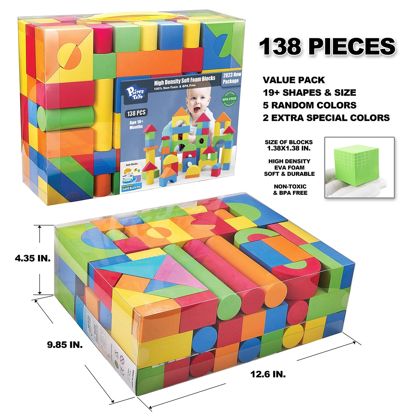 Foam Blocks for Toddlers  138 Pieces EVA Soft Stacking Building Blocks Toy Set  Early Learning Construction Toys & Gifts for Kids  Boys & Girls 18+ Months 1-3 Years