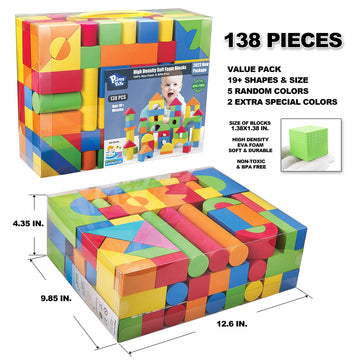 Foam Blocks for Toddlers  138 Pieces EVA Soft Stacking Building Blocks Toy Set  Early Learning Construction Toys & Gifts for Kids  Boys & Girls 18+ Months 1-3 Years