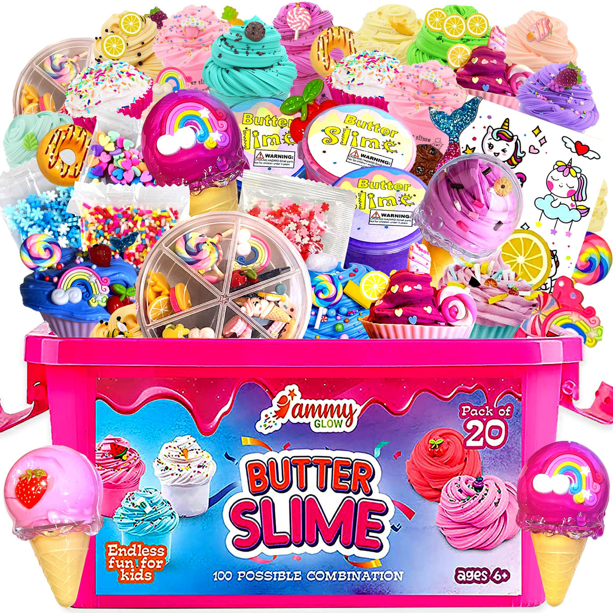 Jumbo Butter Slime Kit For Girls Ages 81049 Pcs W/Organizer Box Filled W/Slime Charms, Fruit Ice Creamcup Cake & More Birth