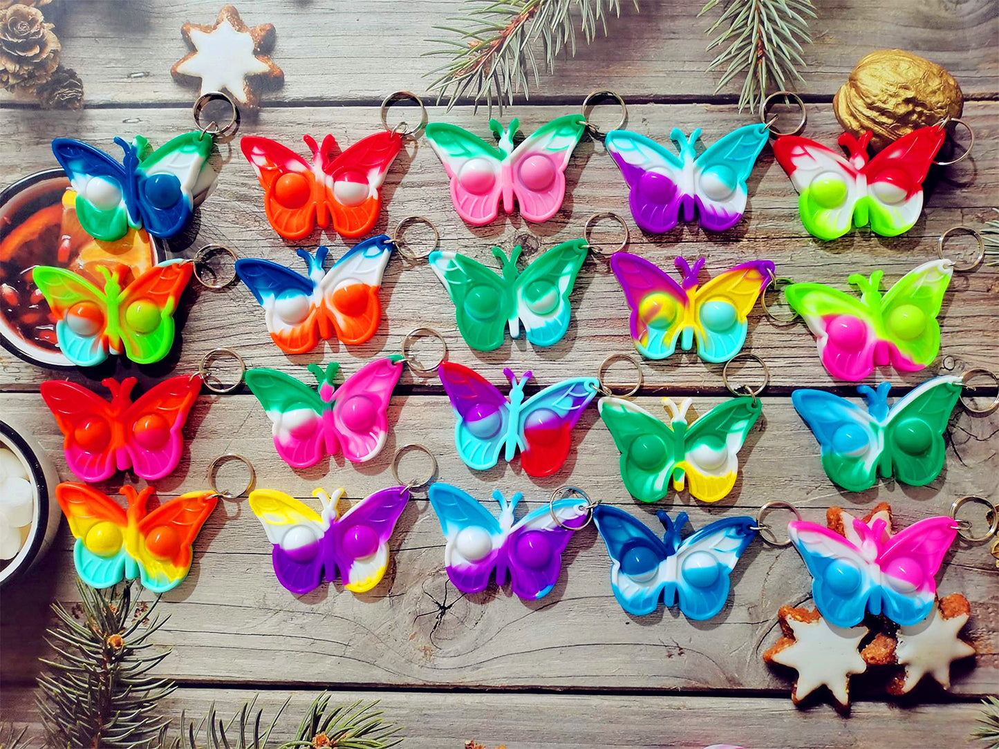 Roaqua 100 Butterfly Mini Pop Silicone Bubble Fidget Toys, Autism Special Needs Squeeze Sensory Party Favors Gifts For Family