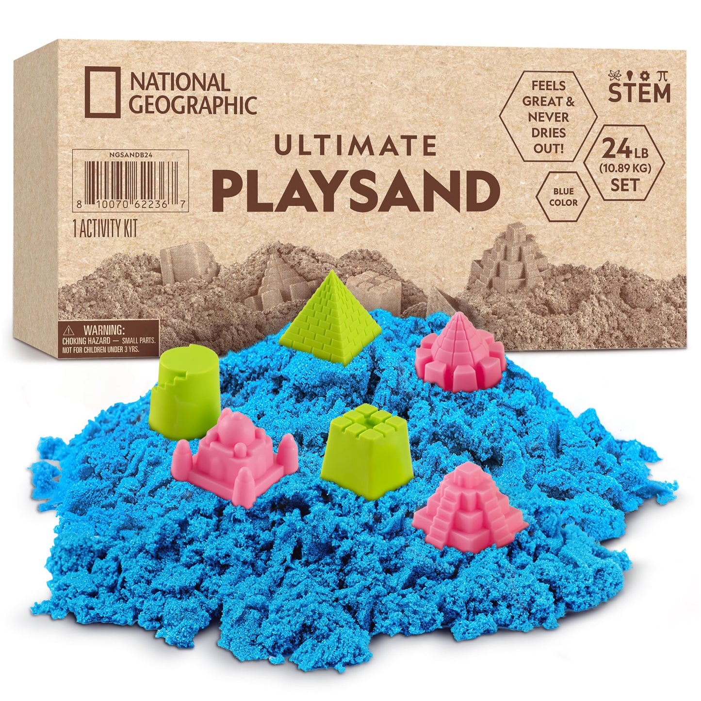National Geographic Play Sand - 24 Lb Bulk Sand Kit With 6 Castle Molds (Blue) - A Fun Sensory Activity