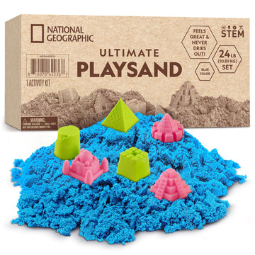 National Geographic Play Sand - 24 Lb Bulk Sand Kit With 6 Castle Molds (Blue) - A Fun Sensory Activity