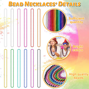 Huskein Bead Necklace, 120PCS Mardi Gras Beads, 33'' Colorful Mardi Gras Beads Necklaces, Women Men Party Costume Accessories Pa
